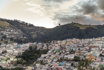 High angle shot of townscape against sky