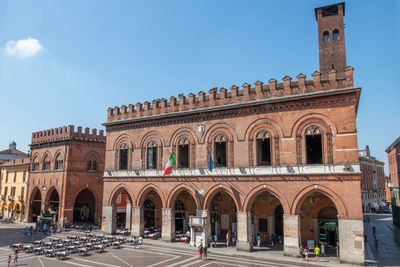 The municipal building of the city of cremona and its main square