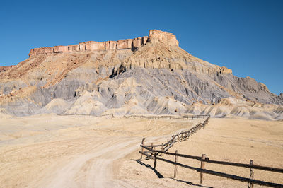 Scenic view of desert against clear sky