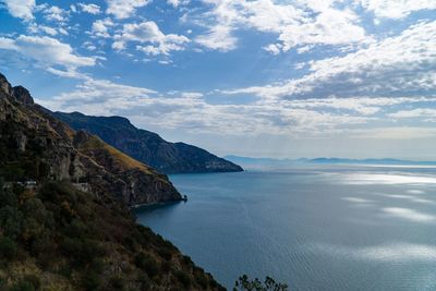 Scenic view of bay against sky