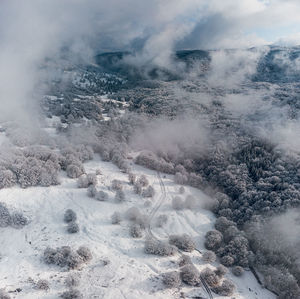 Aerial view of snow covered landscape