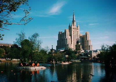 View of city with river in background