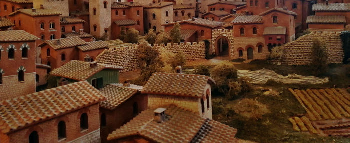 High angle view of buildings in city