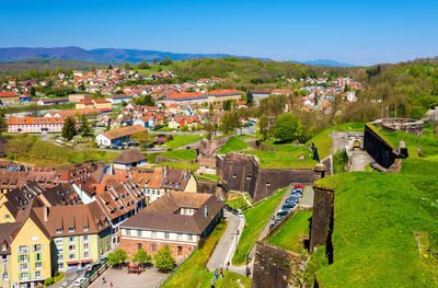 High angle view of townscape against sky