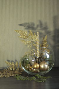 Close-up of christmas decoration on table