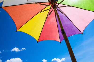 Low angle view of umbrellas against sky