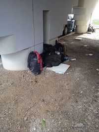 High angle view of garbage on field