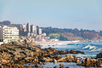 Scenic view of sea against clear sky