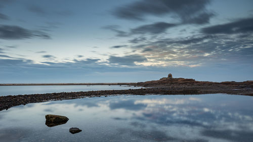 Scenic view of sea against cloudy sky