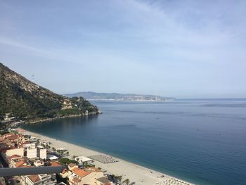 High angle view of bay against sky