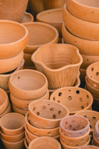 Full frame shot of earthenware for sale at workshop