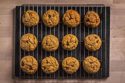 High angle view of cookies