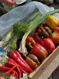 High angle view of vegetables for sale in market
