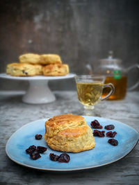 Close-up of breakfast served on table