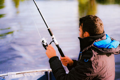Man fishing in water