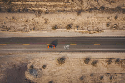 High angle view of road on desert