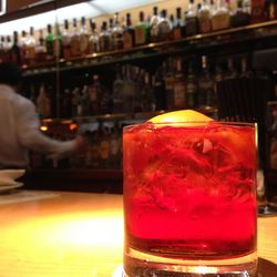 Close-up of beer in glass on table