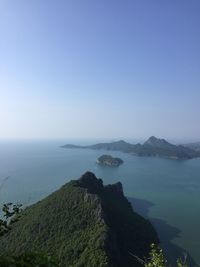 High angle view of sea against clear sky