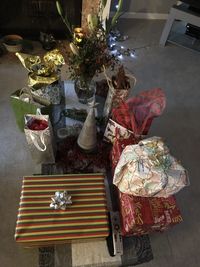 High angle view of potted plant on table