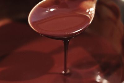 Close-up of spoon over melted chocolate