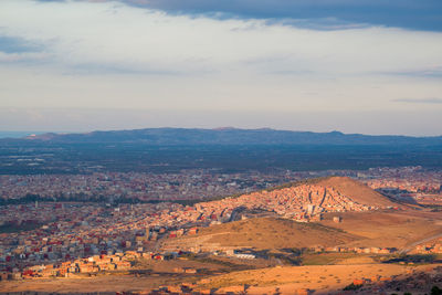 High angle view of townscape against sky