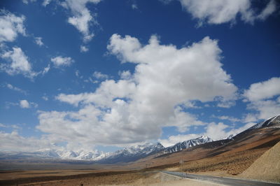 Scenic view of snowcapped mountains against sky