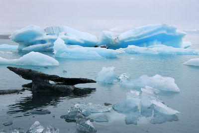 Frozen lake against sky