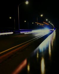 Light trails on road at night