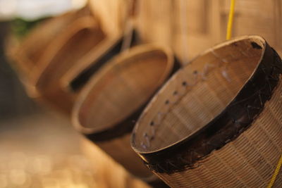 Close-up of objects on wood