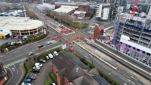 High angle view of traffic on city street