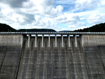 View of dam on bridge against sky