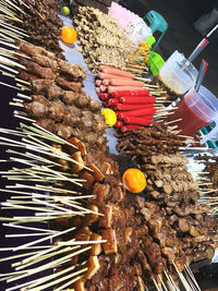 High angle view of street food display