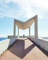 Rear view of man on woman by sea against sky