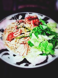 High angle view of chopped vegetables in bowl