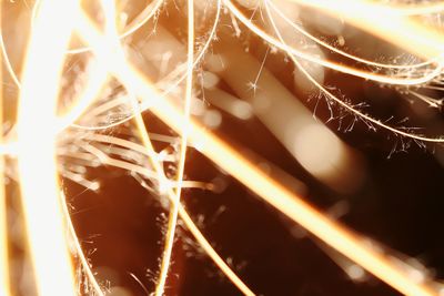 Close-up of illuminated light trails against black background