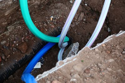 High angle view of blue water pipe