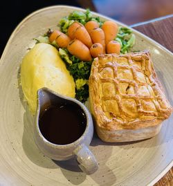 High angle view of breakfast on table