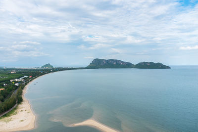 Scenic view of bay against sky