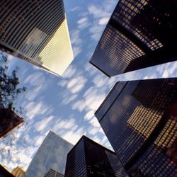 Low angle view of modern building against sky