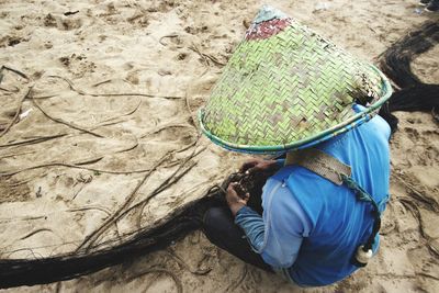 High angle view of man working