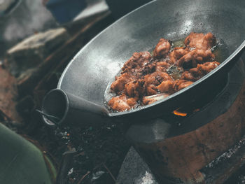 Close-up of meat on barbecue grill