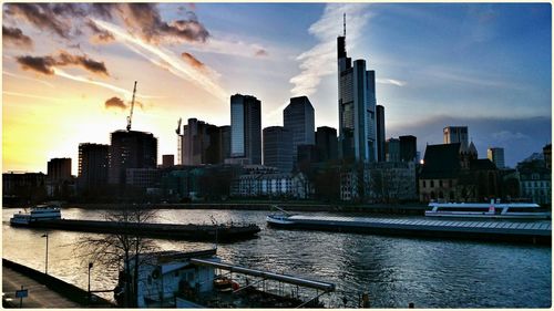 City skyline at sunset
