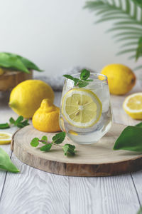 Fruits in glass on table