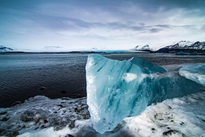 Scenic view of sea against sky during winter