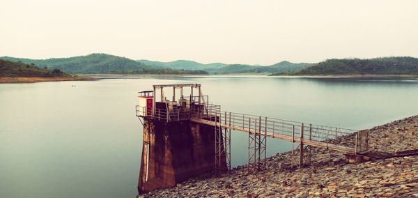 Scenic view of lake against clear sky