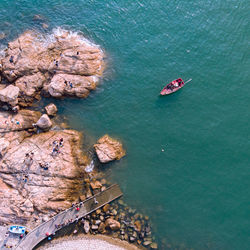 High angle view of boats in sea