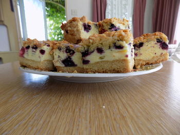 Close-up of cake in plate on table