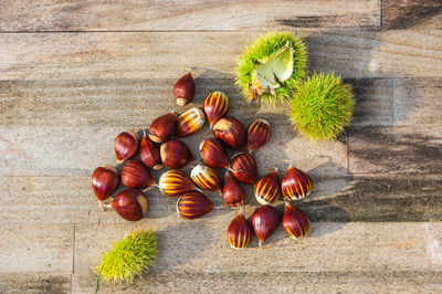 High angle view of fruits on table