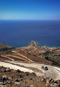 Scenic view of sea against clear blue sky