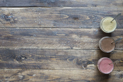 Directly above shot of drink in glasses on table